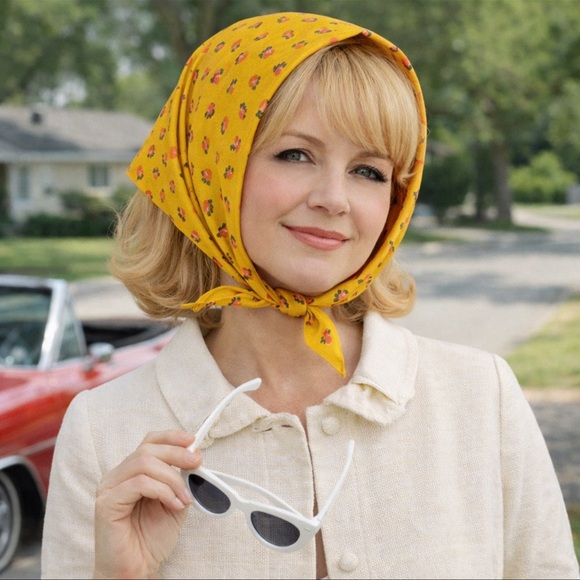 Vintage Accessories - Vintage Triangle Kerchief Bandana Head Wrap Scarf